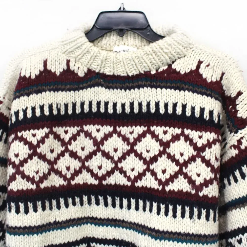 Door to the World Vintage Wool Fishermen Chunky Knit Pullover Sweater One Size